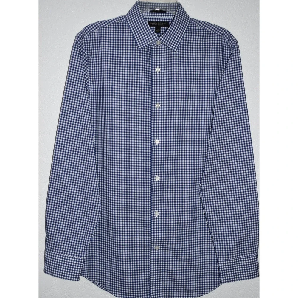 Banana Republic Shirt Mens Small Slim Fit NON-IRON 100% Cotton Button Down Check